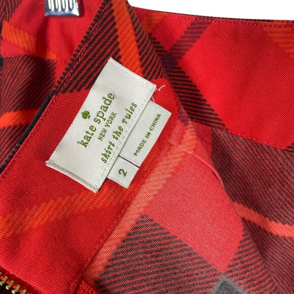 Kate Spade New York Woodland Festive Plaid Midi Skirt Red Black Size 2 - Picture 7 of 8